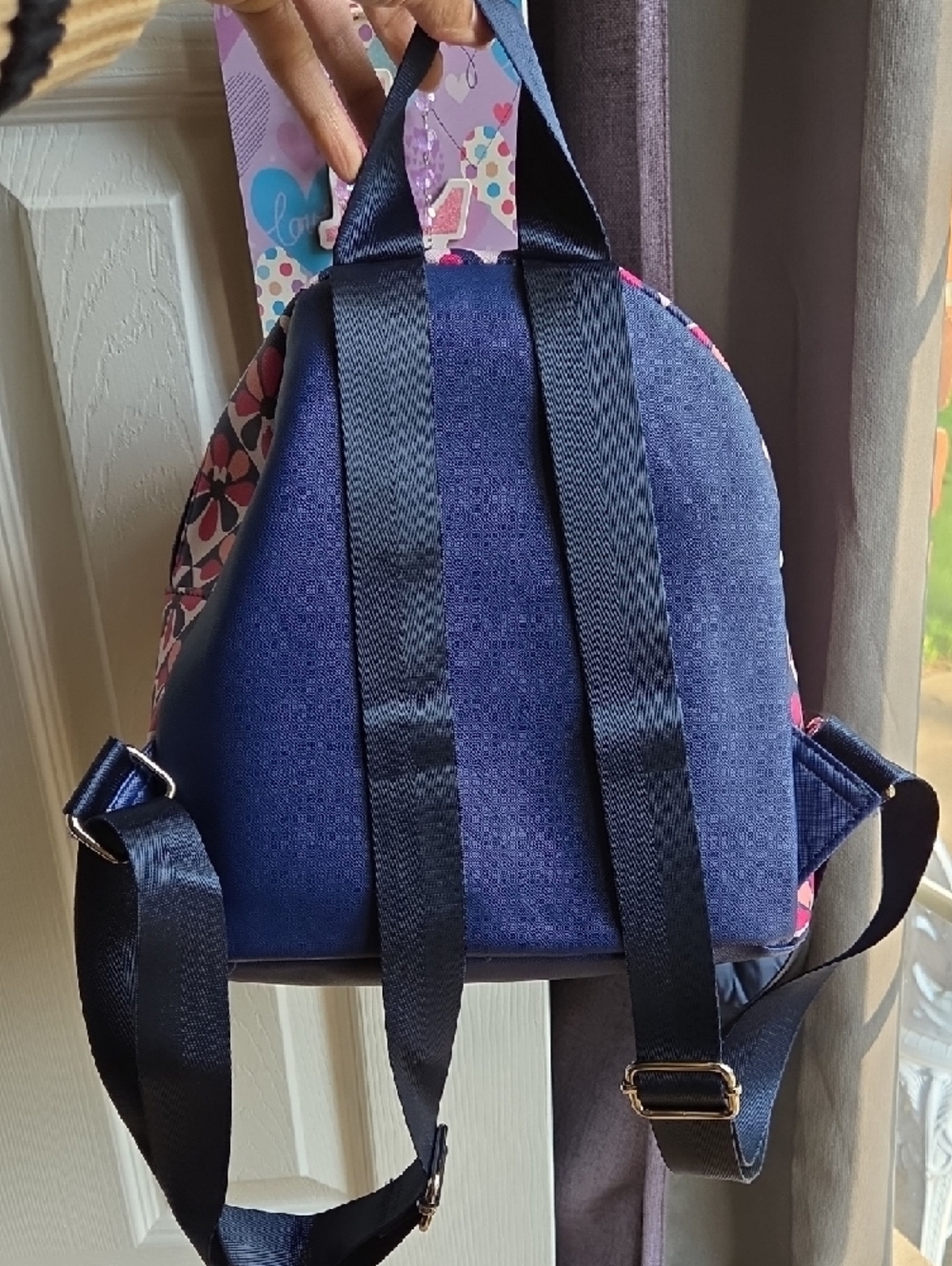 Disney Minnie Mouse Pink Floral Mini Backpack with Navy Accents - Picture 4 of 11